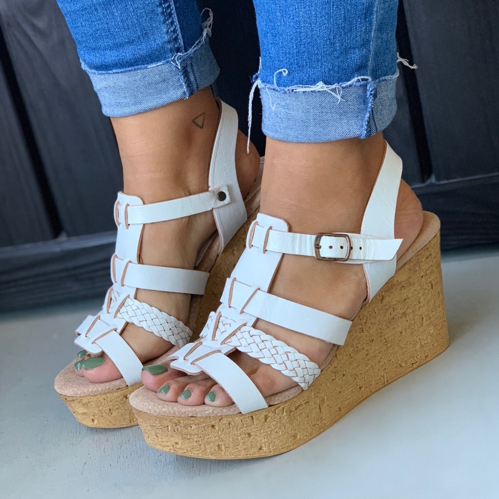 NIB Miles Vintage White Cork Platform Wedge Sandal - Picture 1 of 6